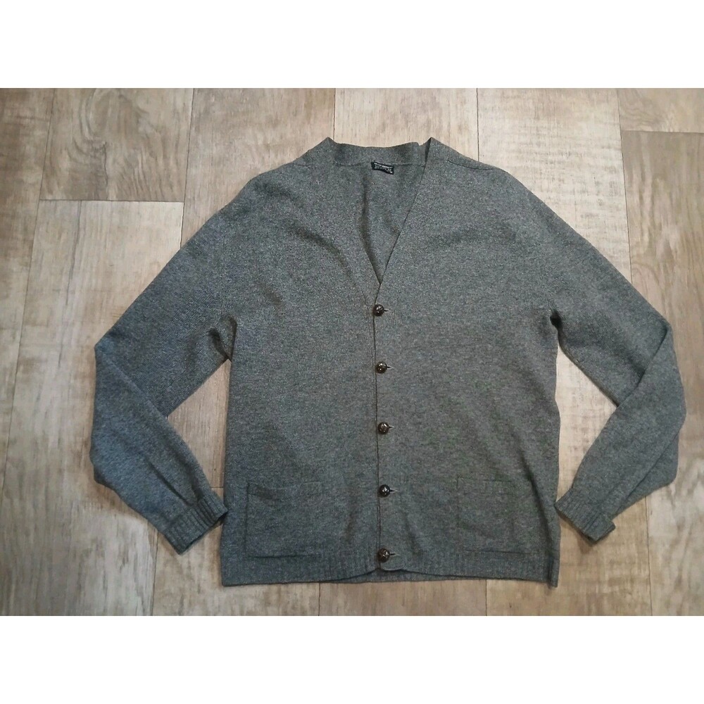 Vintage Brooks Brothers Cardigan Sweater Mens 100% wool Gray Small See Measures